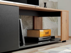 Maze II Wooden Entertainment Unit in Black Matt & Oak Wotan - Furniture One Shop