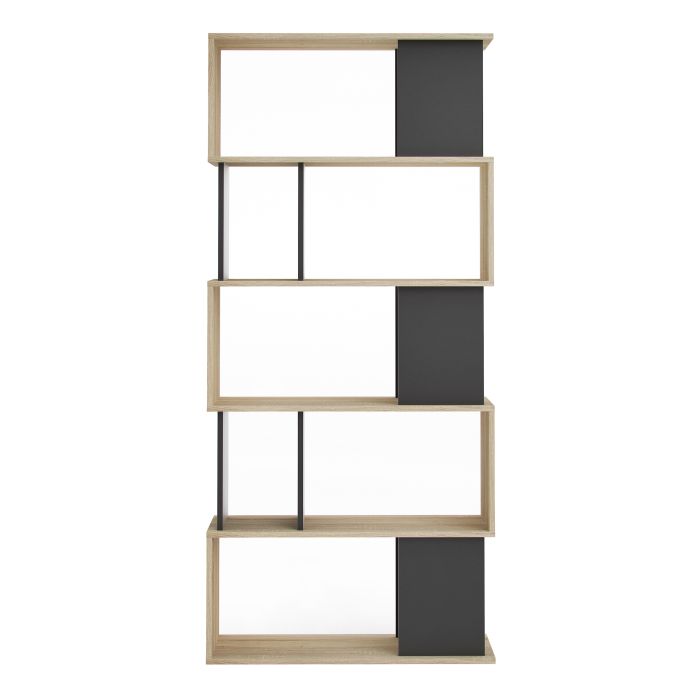 Maze Open Wooden Bookcase 4 Shelves in Oak and Black