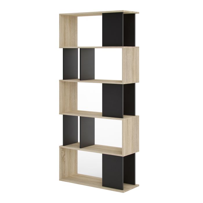 Maze Open Wooden Bookcase 4 Shelves in Oak and Black