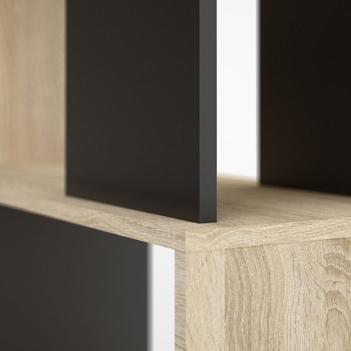 Maze Open Wooden Bookcase 4 Shelves in Oak and Black