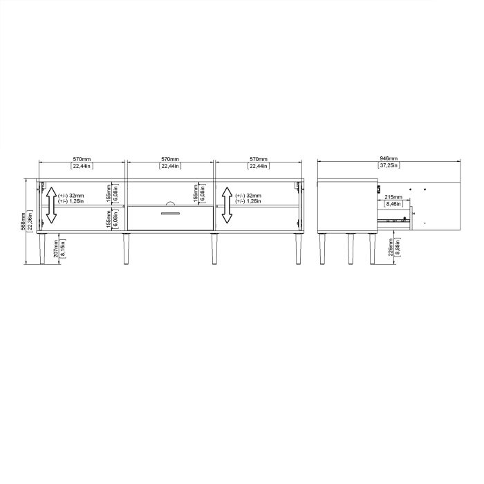 Media TV-Unit with 2 Doors 1 Drawer in Black - UK