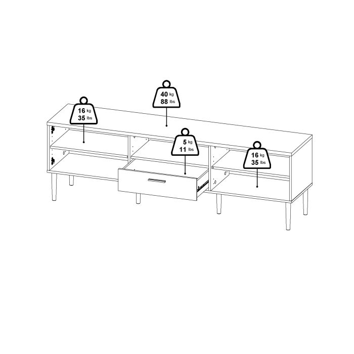 Media TV-Unit with 2 Doors 1 Drawer in White - UK