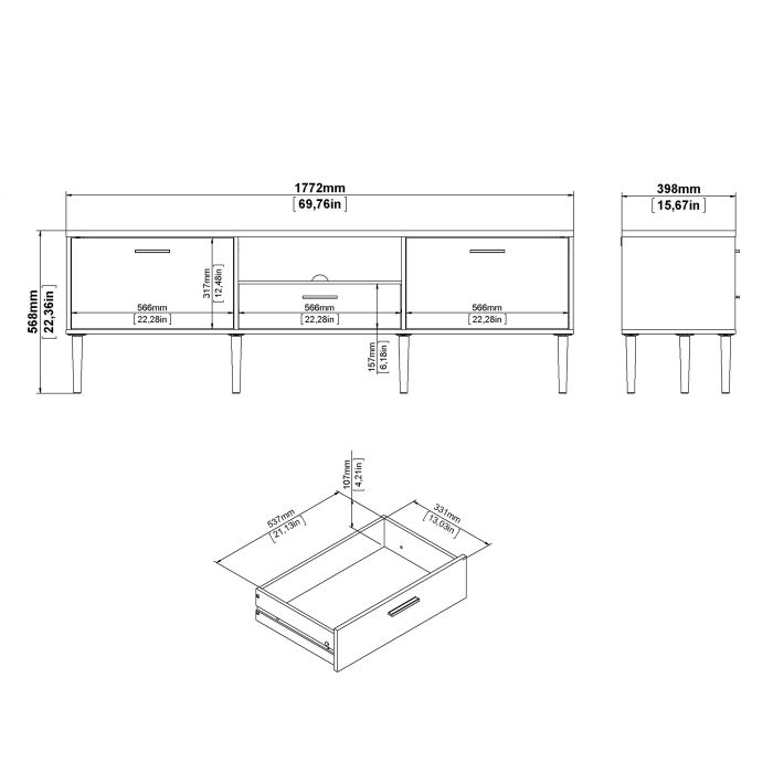 Media TV-Unit with 2 Doors 1 Drawer in White - UK