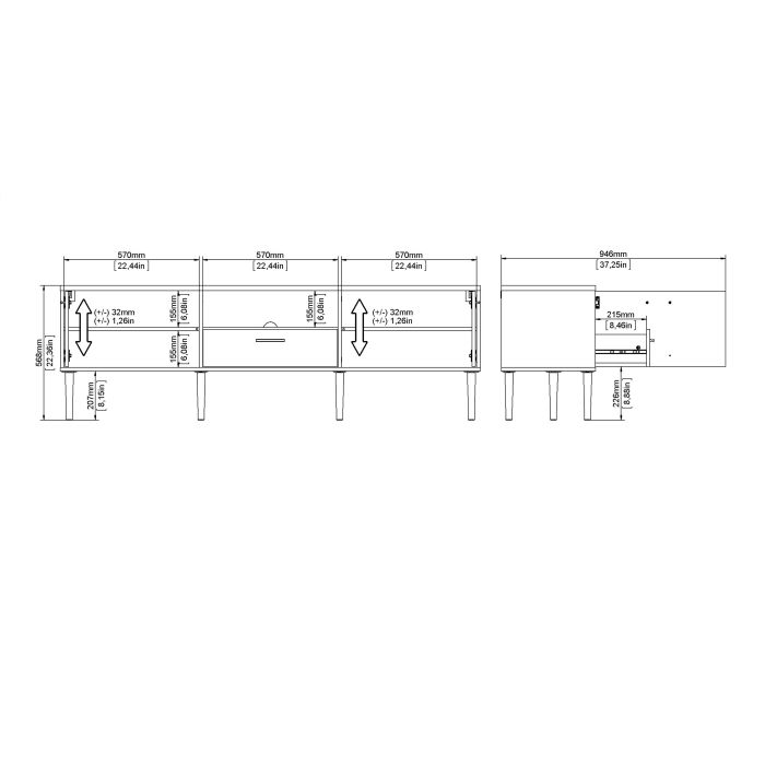 Media TV-Unit with 2 Doors 1 Drawer in White - UK