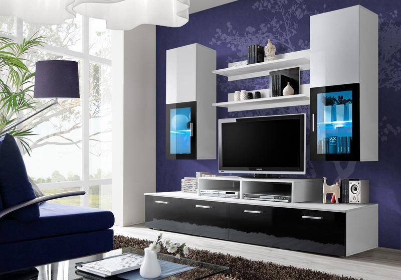 Mini Wooden Entertainment Unit For TVs Up To 42" in Black & White High Gloss