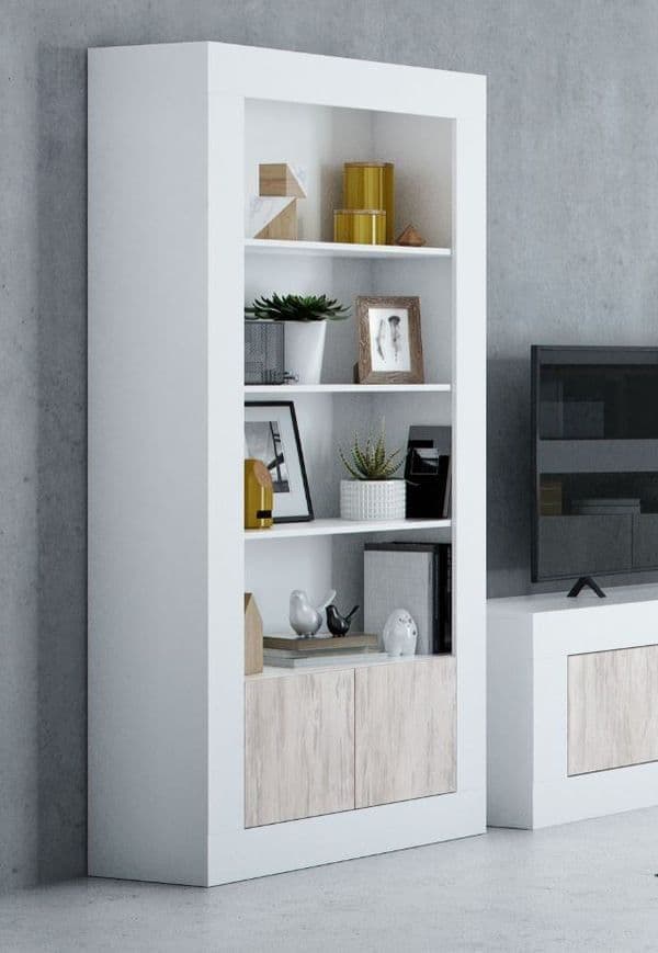 Montreal Tall Display Cabinet In White And Wood Effect