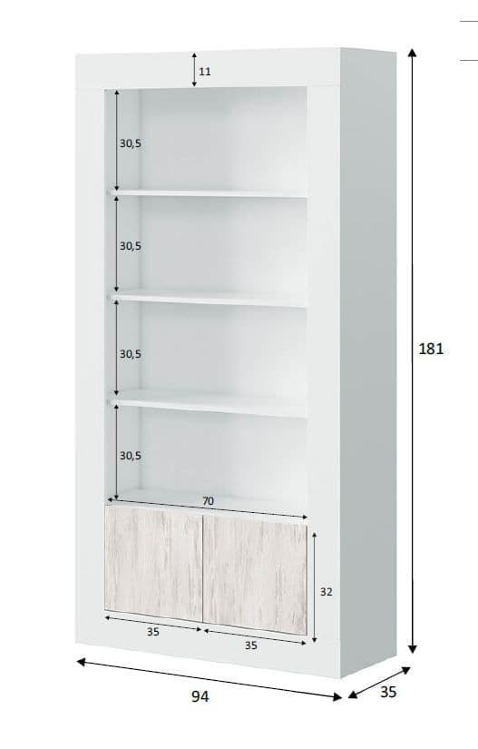 Montreal Tall Display Cabinet In White And Wood Effect