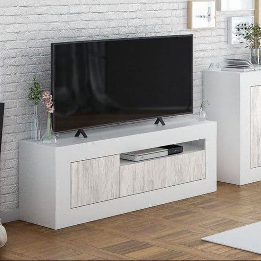 Montreal TV Stand In White And Wood Effect