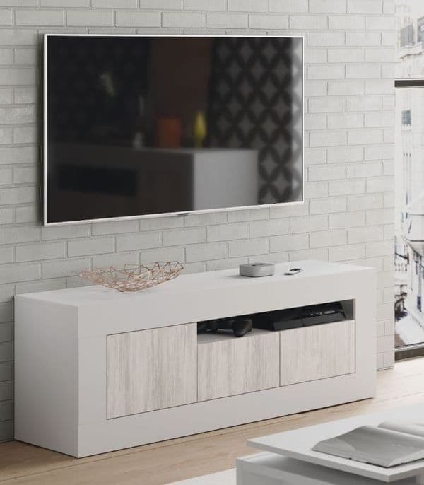 Montreal TV Stand In White And Wood Effect