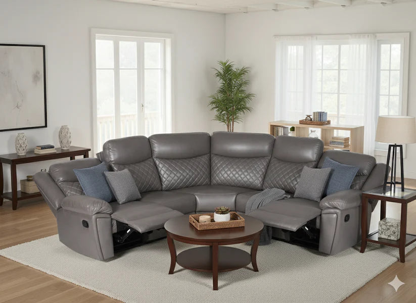 Myra Grey Faux Leather Large Manual Recliner Corner Sofa