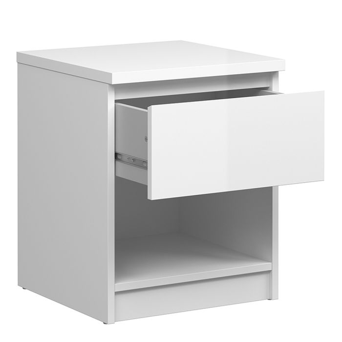 Naia Bedside 1 Drawer 1 Shelf in White High Gloss - UK