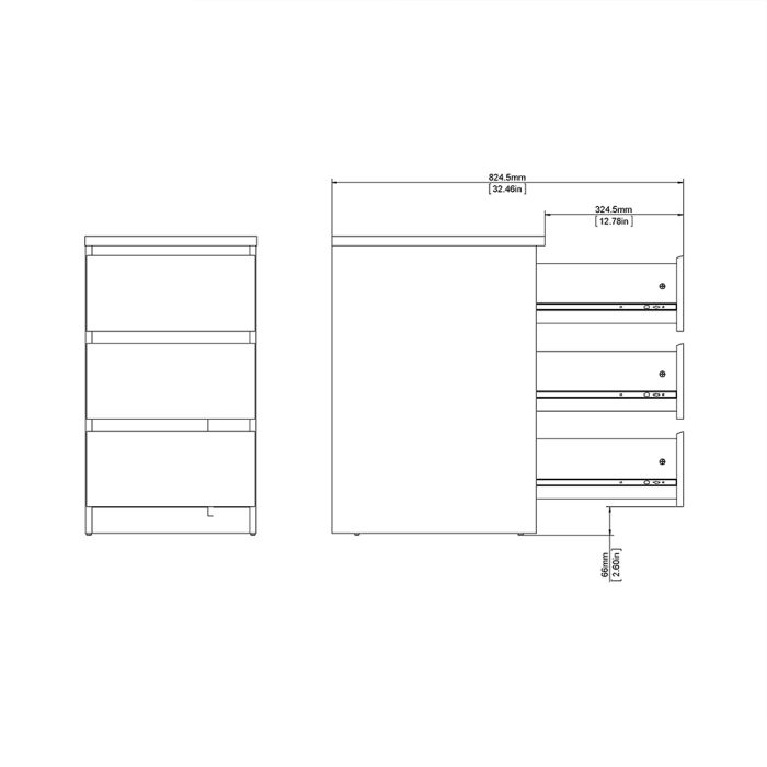 Naia Bedside 3 Drawers in Black Matt - UK