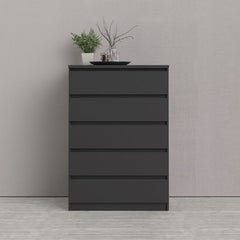 Naia Chest of 5 Drawers in Black Matt - UK - Furniture One Shop