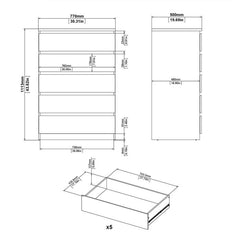 Naia Chest of 5 Drawers in Black Matt - UK - Furniture One Shop