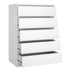 Naia Chest of 5 Drawers in White High Gloss - UK - Furniture One Shop