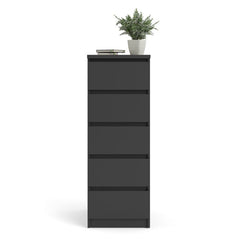 Naia Narrow Chest of 5 Drawers in Black Matt - UK - Furniture One Shop