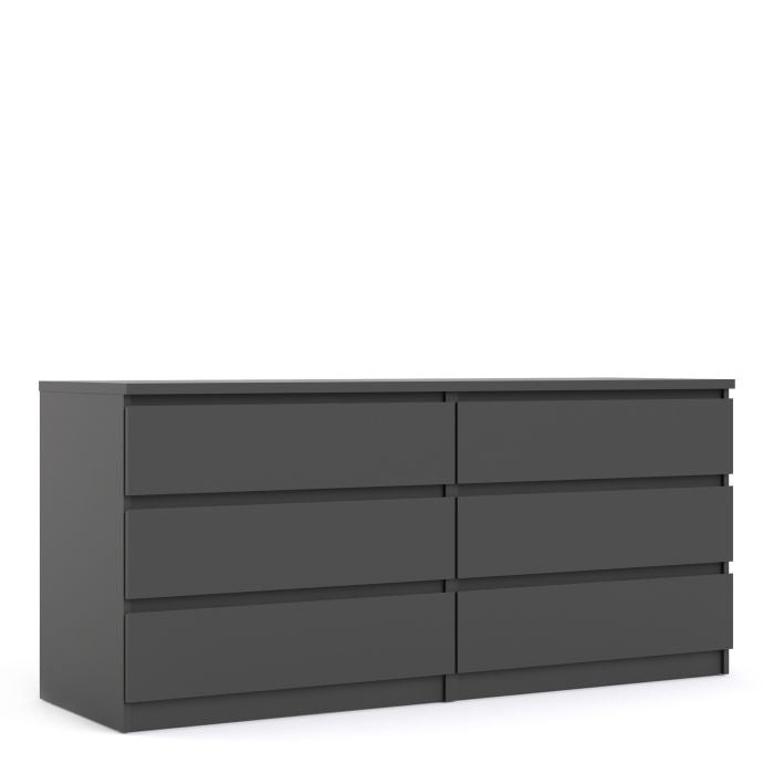 Naia Wide Chest of 6 Drawers (3+3) in Black Matt - UK