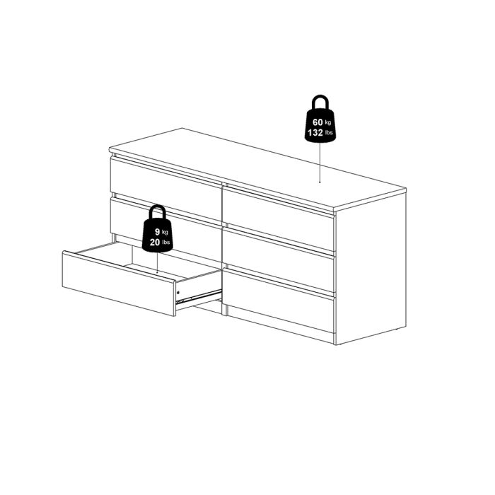 Naia Wide Chest of 6 Drawers (3+3) in Black Matt - UK
