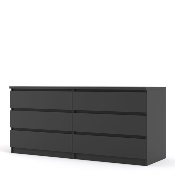 Naia Wide Chest of 6 Drawers (3+3) in Black Matt - UK