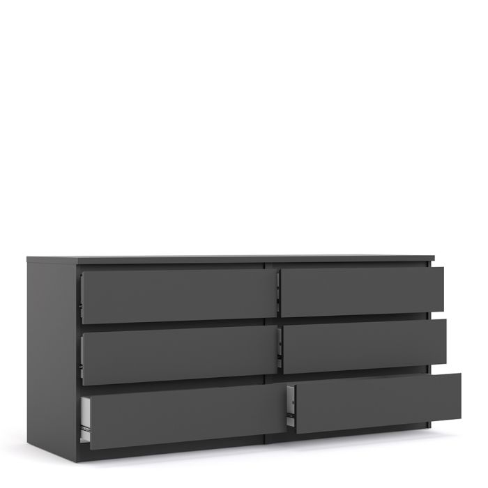 Naia Wide Chest of 6 Drawers (3+3) in Black Matt - UK