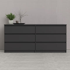 Naia Wide Chest of 6 Drawers (3+3) in Black Matt - UK - Furniture One Shop