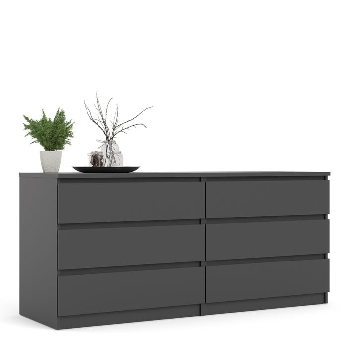 Naia Wide Chest of 6 Drawers (3+3) in Black Matt - UK