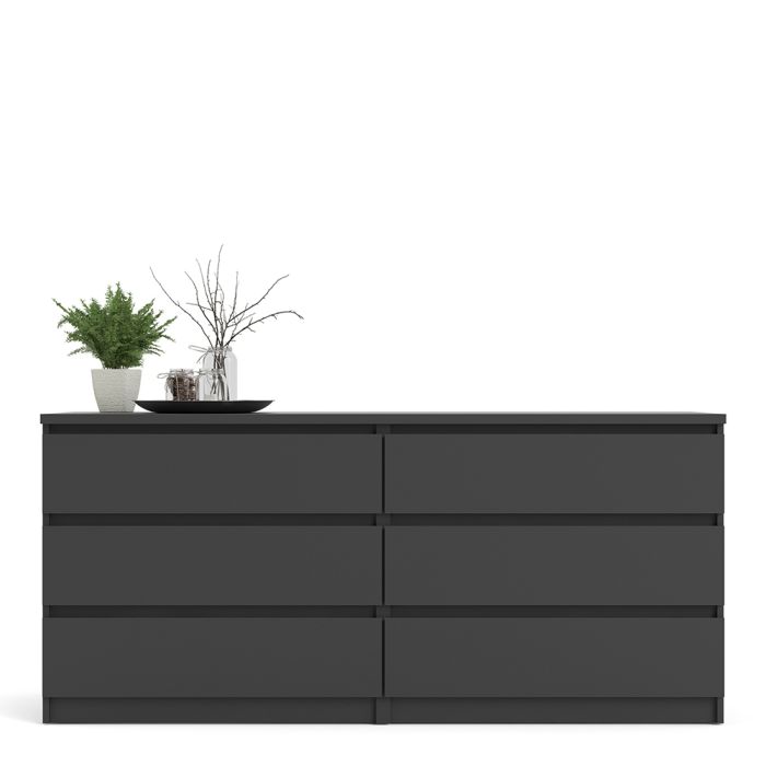 Naia Wide Chest of 6 Drawers (3+3) in Black Matt - UK