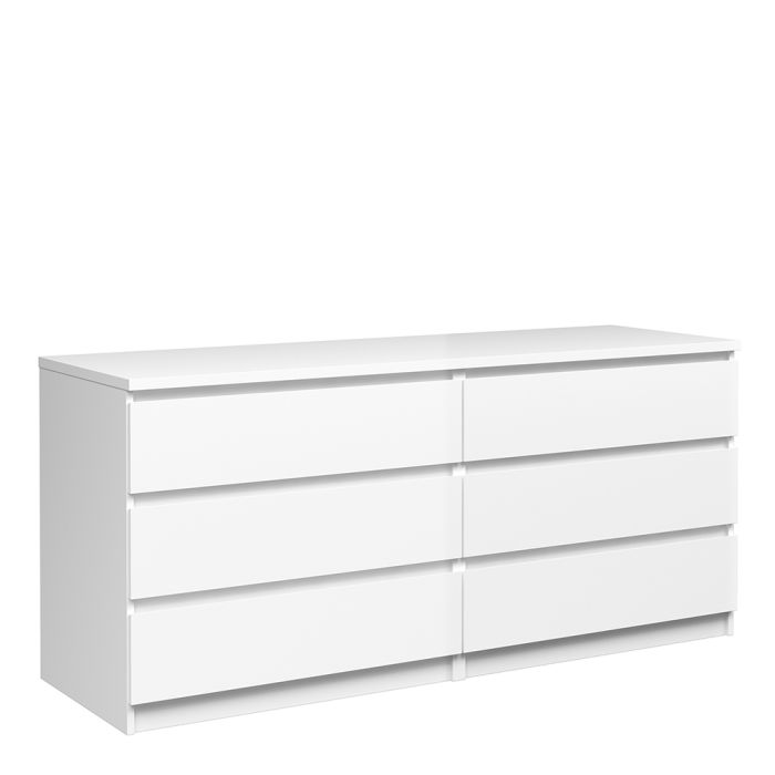 Naia Wide Chest of 6 Drawers (3+3) in White High Gloss - UK