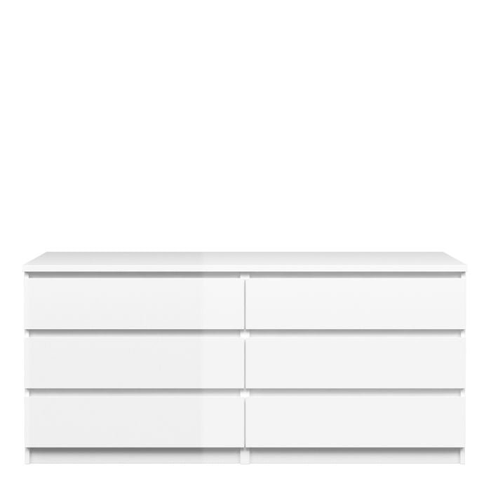 Naia Wide Chest of 6 Drawers (3+3) in White High Gloss - UK