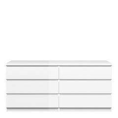 Naia Wide Chest of 6 Drawers (3+3) in White High Gloss - UK - Furniture One Shop