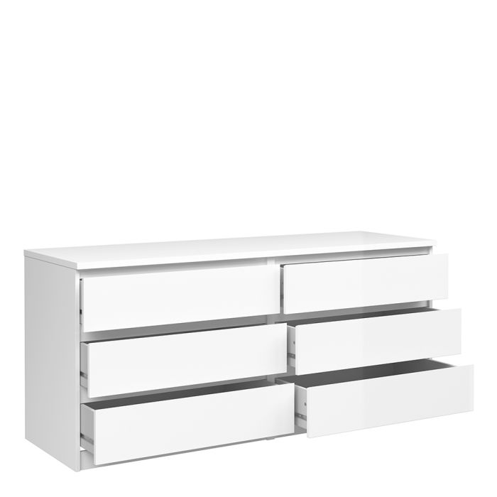 Naia Wide Chest of 6 Drawers (3+3) in White High Gloss - UK