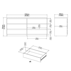 Naia Wide Chest of 6 Drawers (3+3) in White High Gloss - UK - Furniture One Shop