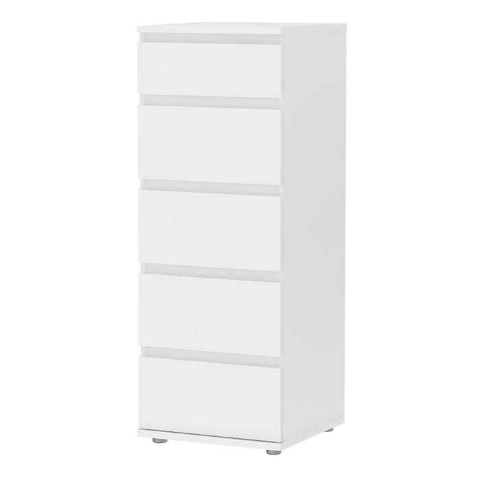 Nova Narrow Chest of 5 Drawers in White - UK
