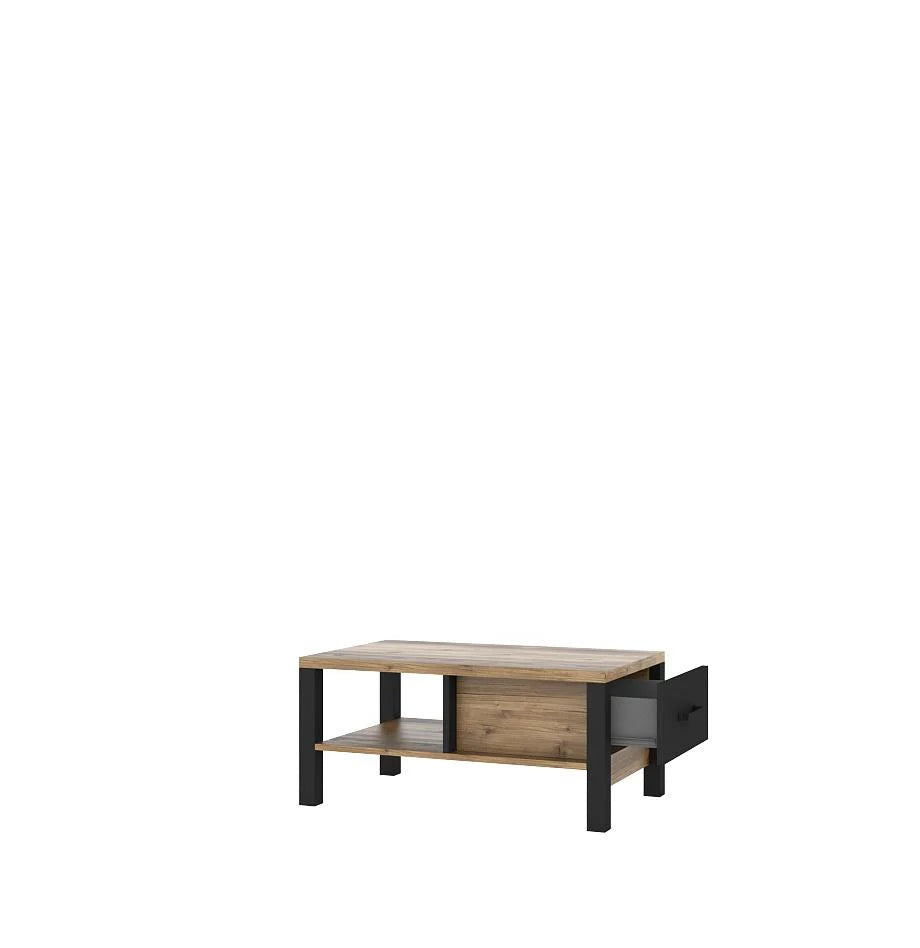 Olin Wooden Coffee Table in Appenzeller Fichte Oak and Black Matt - 56cm