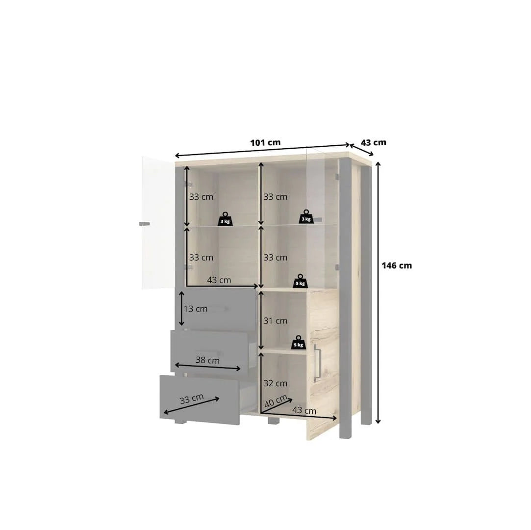 Olin Wooden 3 Door 3 Drawers Display Cabinet in Appenzeller Fichte Oak - Furniture One Shop