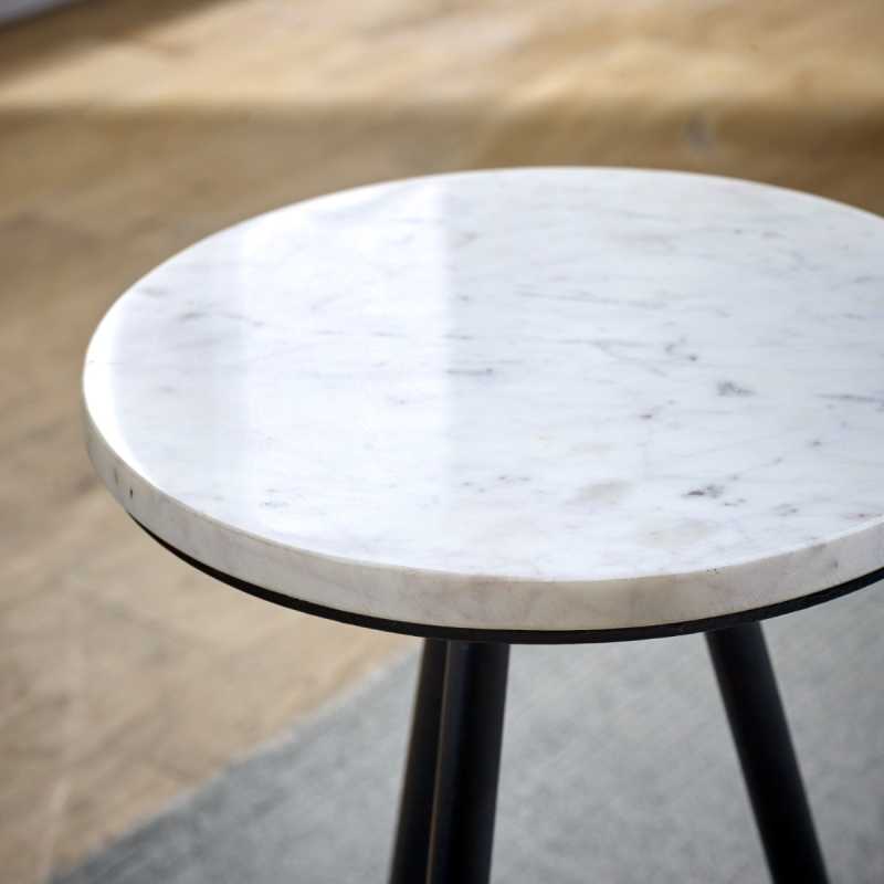 Opal Bedside Table With White Marble Top & Metal Legs - UK