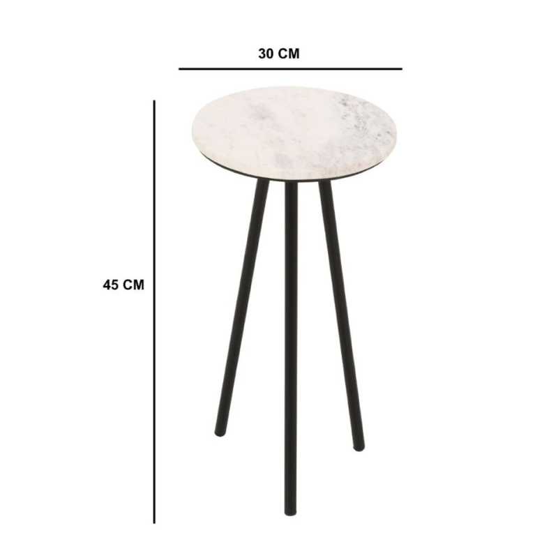 Opal Bedside Table With White Marble Top & Metal Legs - UK