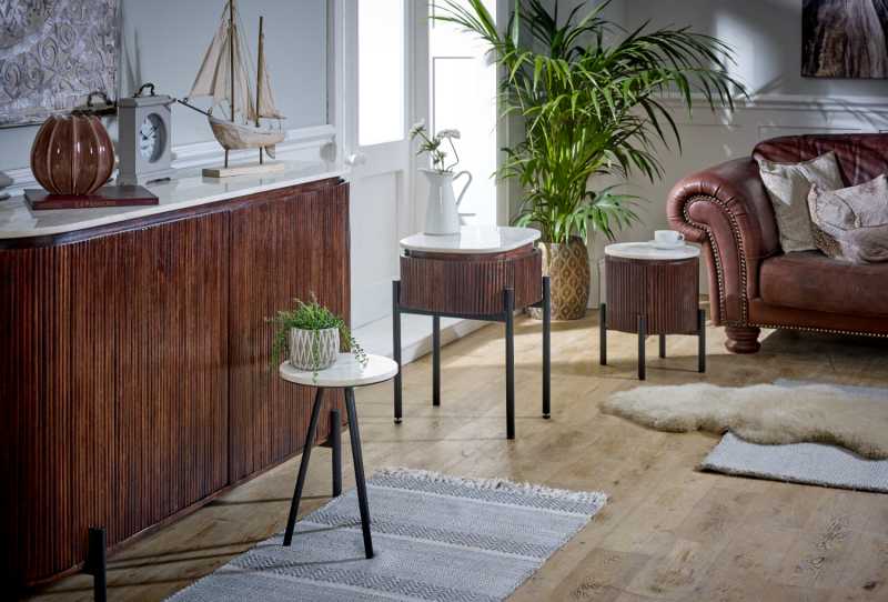 Opal Mango Wood Bedside Table With Marble Top & Metal Legs - UK