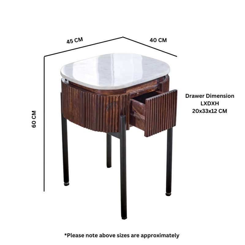 Opal Mango Wood Bedside Table With Marble Top & Metal Legs - UK
