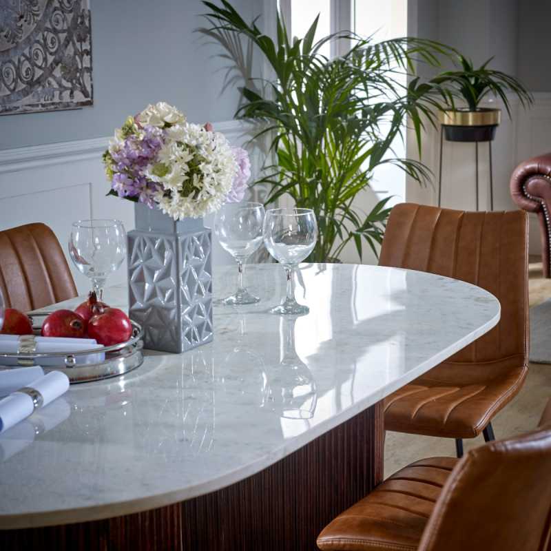 Opal Mango Wood Dining Table With Marble Top 170Cm - UK