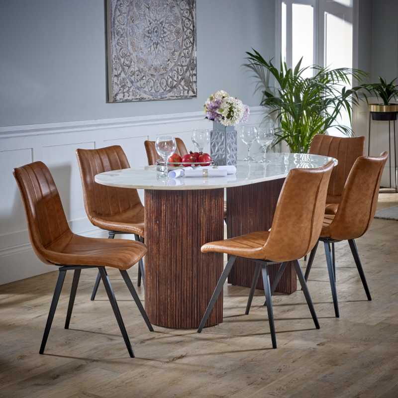 Opal Mango Wood Dining Table With Marble Top 170Cm - UK