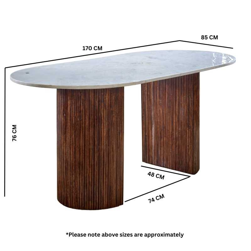 Opal Mango Wood Dining Table With Marble Top 170Cm - UK