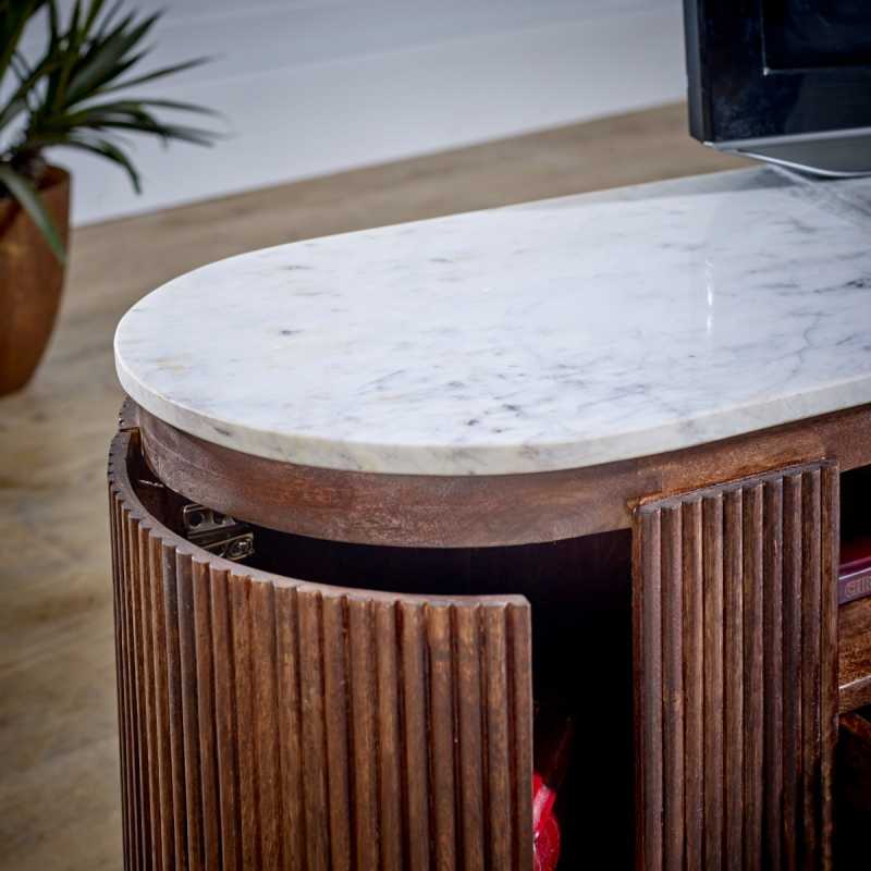 Opal Mango Wood Large Tv Stand With Marble Top & Metal Legs - UK