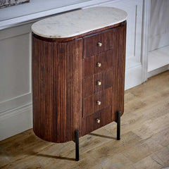 Opal Mango Wood Wide Chest Of Drawers With Marble Top & Metal Legs - UK - Furniture One Shop