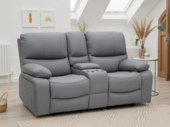 Orla Faux Leather 2 Seater Electric Recliner Sofa In Grey