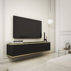 Oro Small Floating TV Cabinet in Black - 135cm - Wall Mount - UK - Furniture One Shop