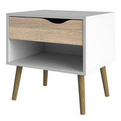 Oslo Bedside 1 Drawer in White and Oak - UK