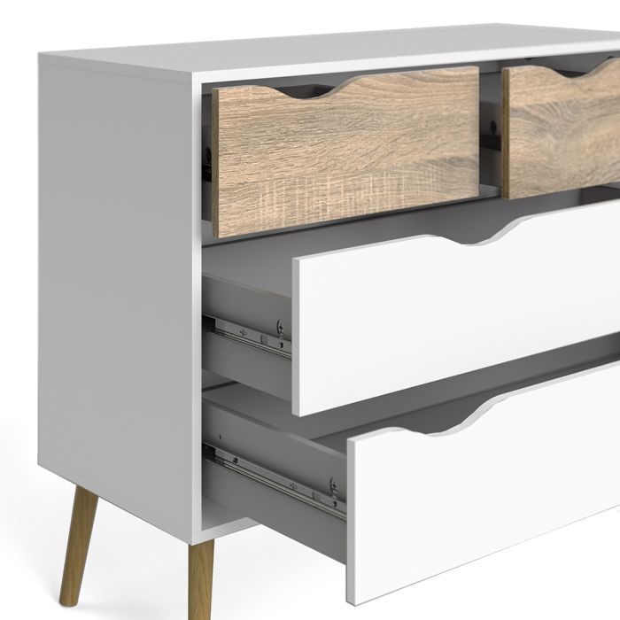 Oslo Chest of 4 Drawers (2+2) in White and Oak - UK