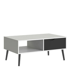Oslo Coffee Table 1 Drawer 1 Shelf in White and Black Matt FSC Mix 70 % NC-COC-060652 - UK