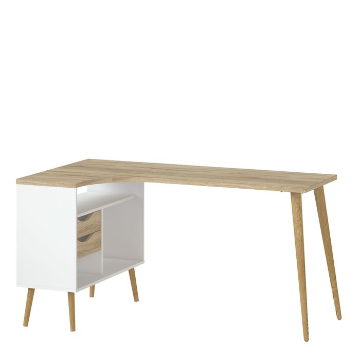 Oslo Desk 2 Drawer in White and Oak FSC Mix 70 % NC-COC-060652 - UK
